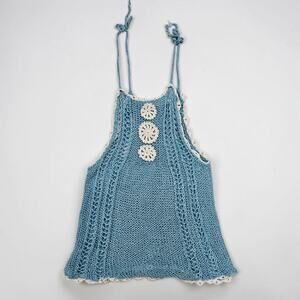 Crochet Boho Top Open Knit Beachy Blue - Size XS